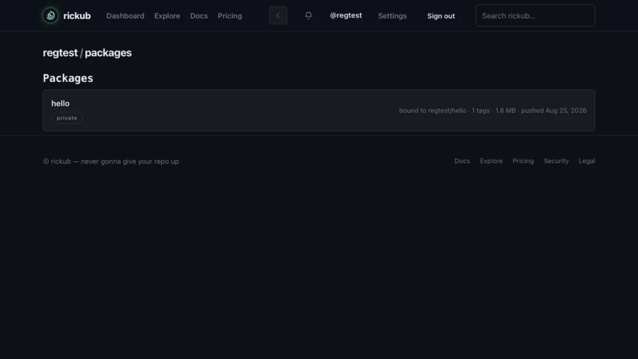 The namespace Packages page listing claimed image names with their visibility and bound repository